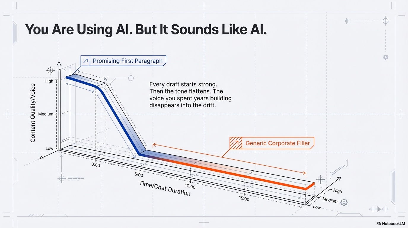 You are using AI but it sounds like AI — content quality degrades over time as tone flattens into generic corporate filler